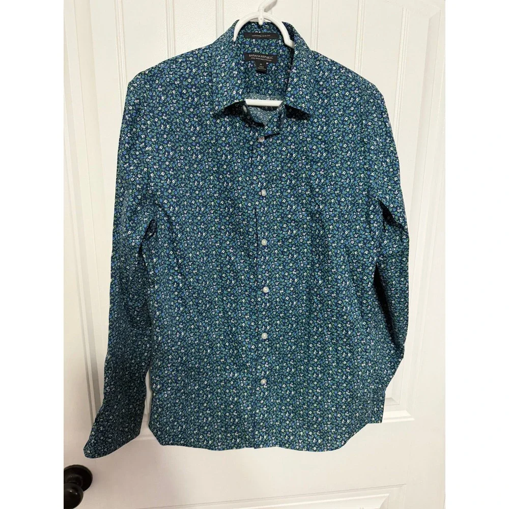 Banana Republic Shirt Mens M Untucked Slim Fit Floral Non-Iron Button Down EUC